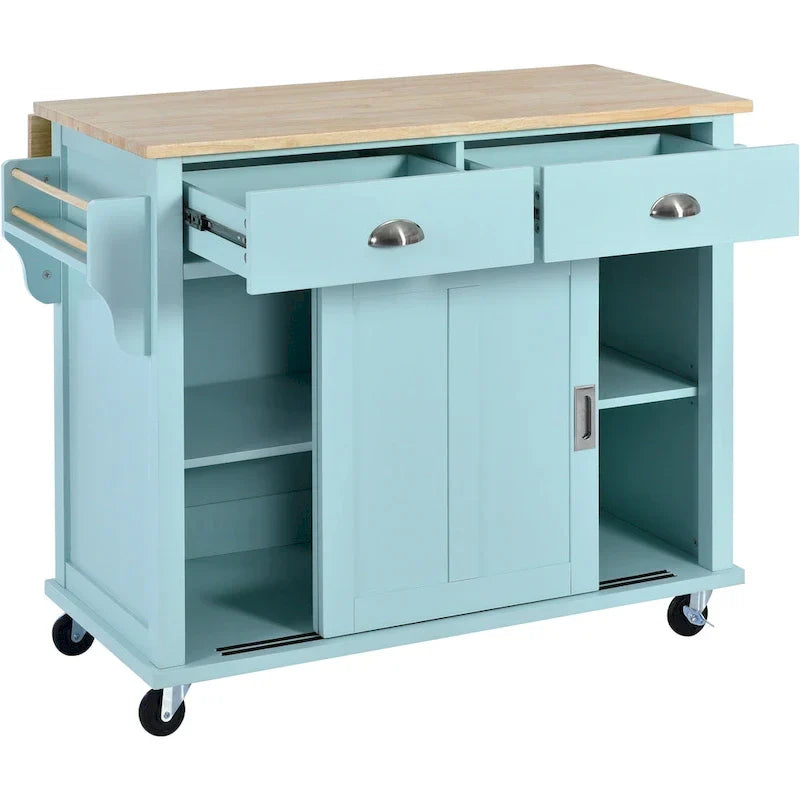 Carrello da cucina con piano d'appoggio ribaltabile in legno di gomma, porta scorrevole a scomparsa con altezza regolabile, isola da cucina su 4 ruote