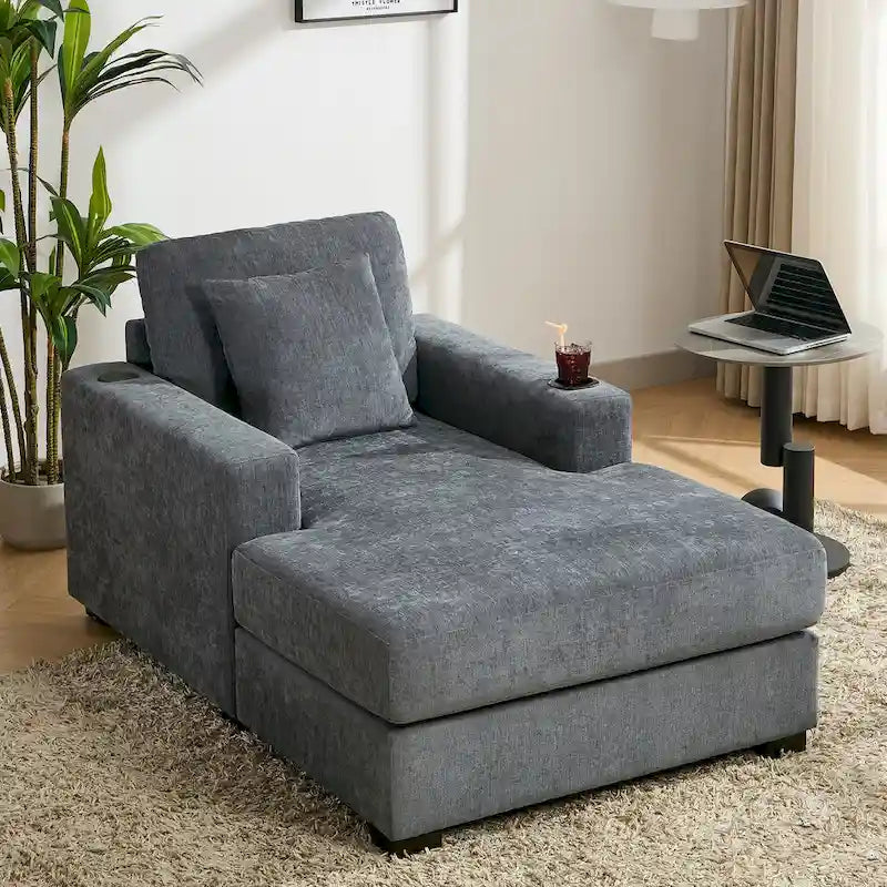 Extra grote chaise longue met kussens, verkrijgbaar in drie maten