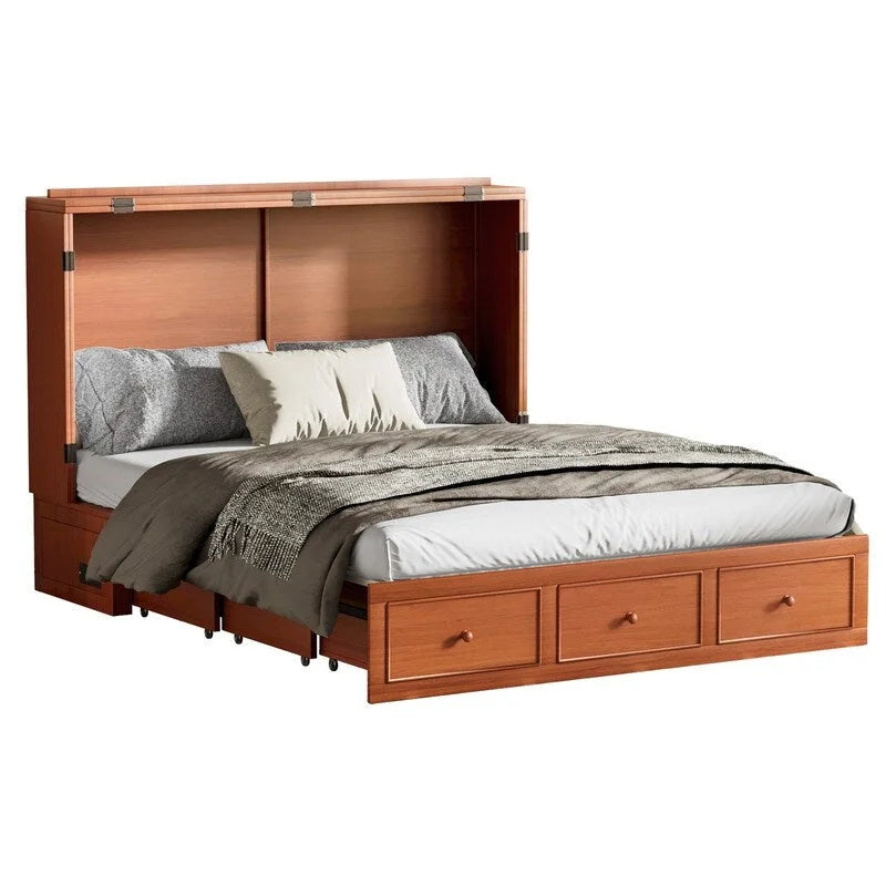 Murphy Bed with Foldable Mattress, Modern Cube Cabinet Bed with Storage Drawer & USB Charging Station