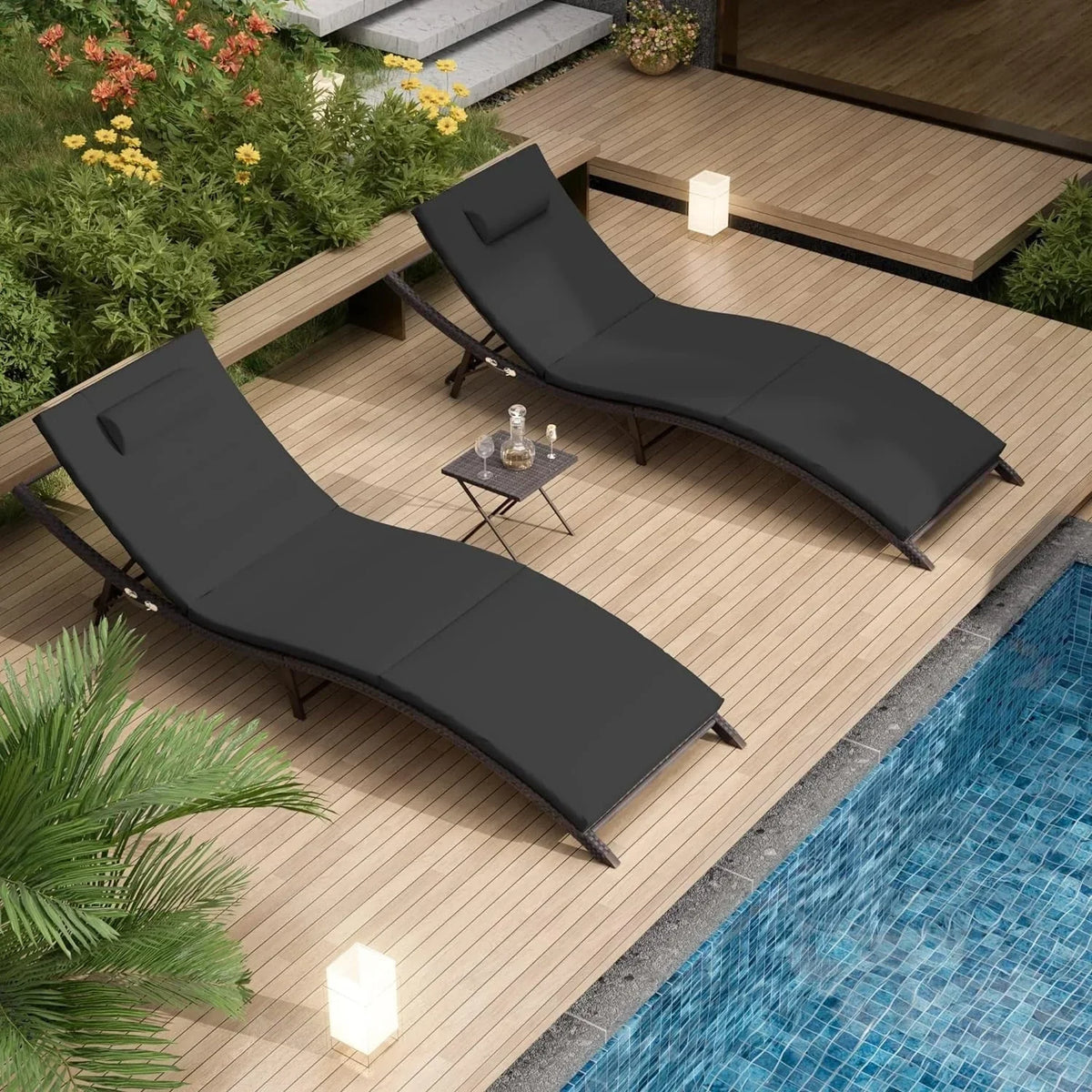 Set Kullavik di 3 poltrone chaise longue da esterno
