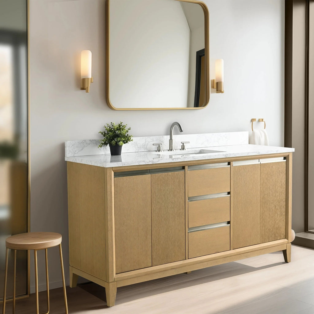 Badunterschrank von Vanity Art mit Keramikwaschbecken und Kunstmarmorplatte