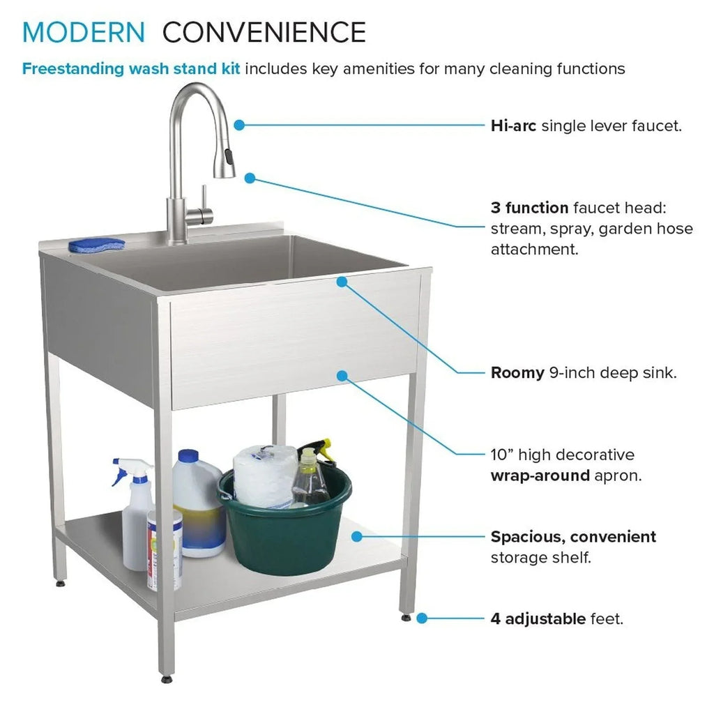 Lavatoio e mobile in acciaio inox 24" L x 22" P x 35" H