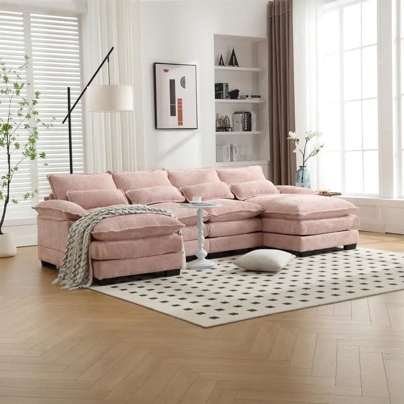 Modulares Ecksofa im Cloud-Stil fürs Wohnzimmer, modernes U-förmiges Sofa aus Chenille/Bouclé, bequemes Schlafsofa mit zwei Chaiselongues