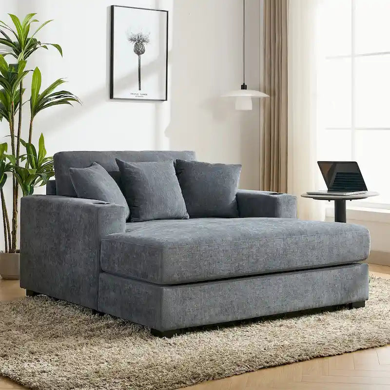 Extra grote chaise longue met kussens, verkrijgbaar in drie maten