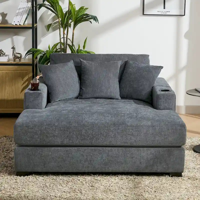 Extra grote chaise longue met kussens, verkrijgbaar in drie maten