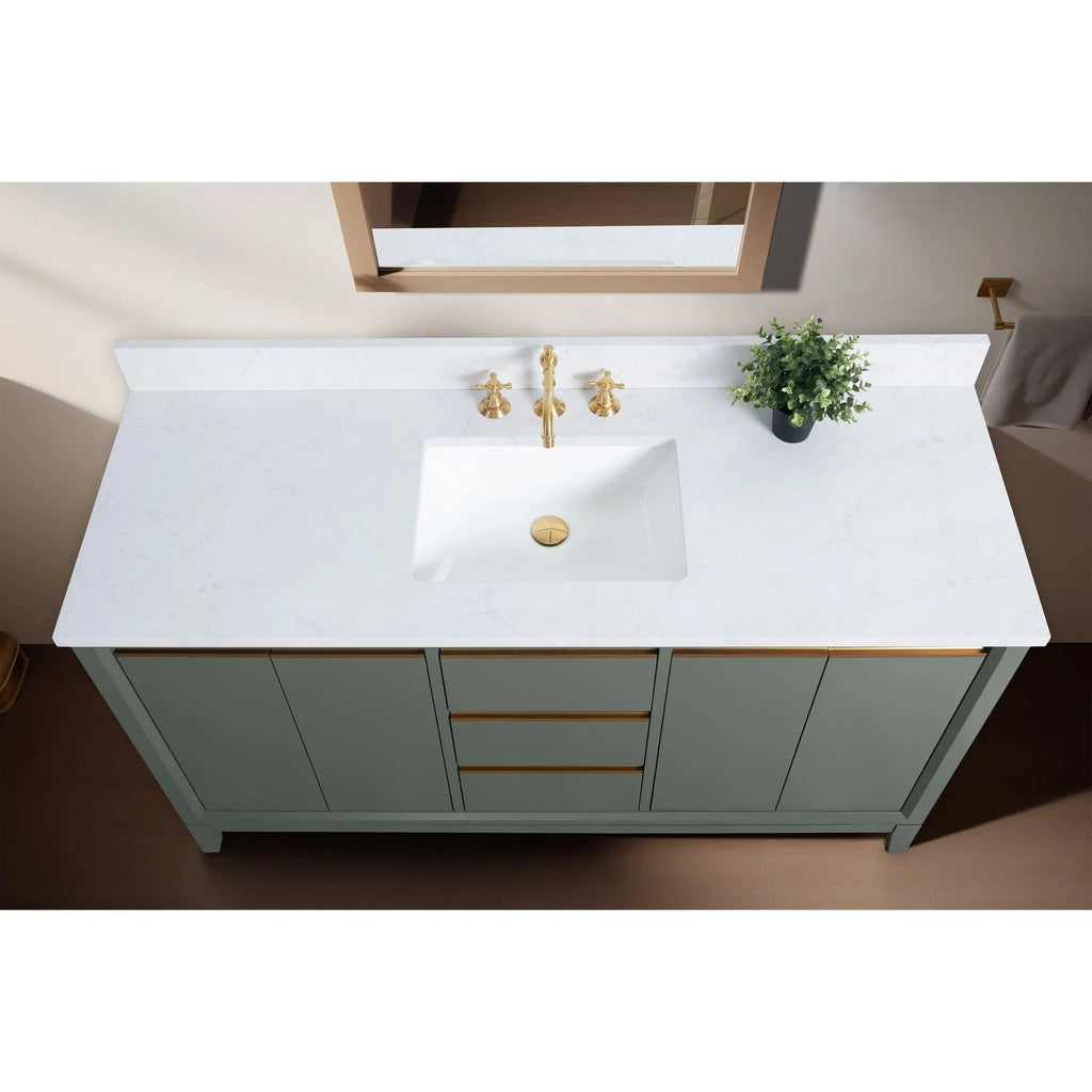 Badunterschrank von Vanity Art mit Keramikwaschbecken und Kunstmarmorplatte