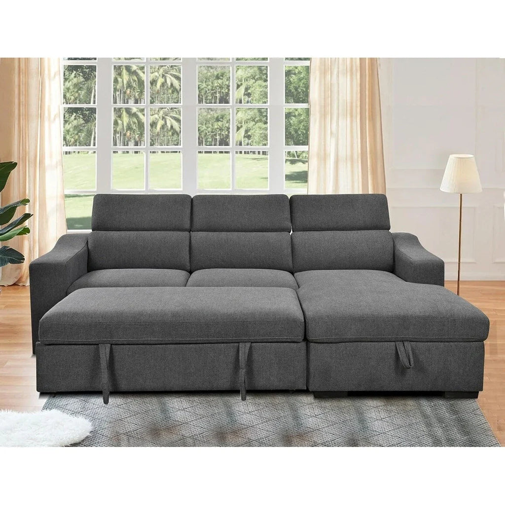 Roomfitters 103 umbaubares Ecksofa mit Stauraum in der Ottomane, verstellbaren Kopfstützen, L-förmiges Schlafsofa, dunkelgrau