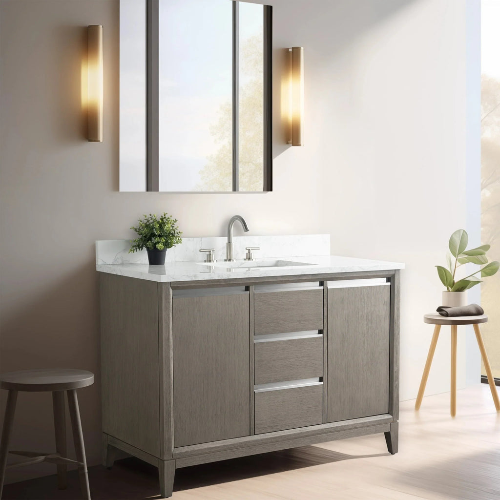 Badunterschrank von Vanity Art mit Keramikwaschbecken und Kunstmarmorplatte