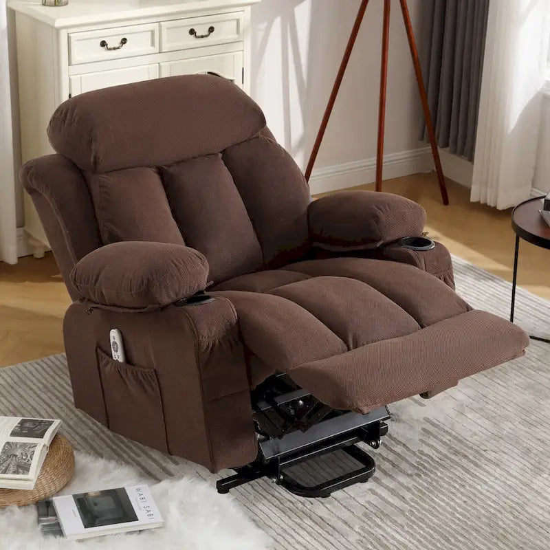 Poltrona reclinabile elettrica Grey Power con massaggio riscaldante, ricarica USB, telecomando e comode tasche laterali per anziani