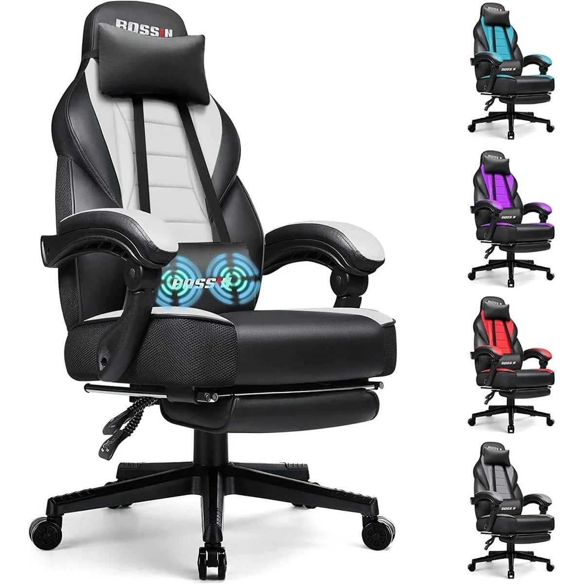 Sedia da gaming BOSSIN in stile corsa, per gamer robusti e alti, portata 300 lbs, schienale alto, sedia da computer