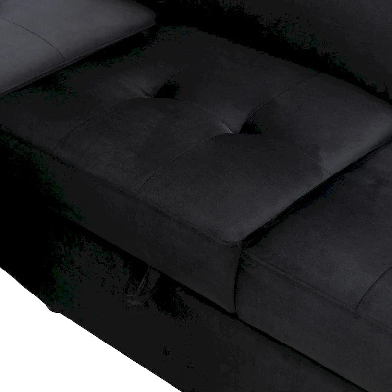 Divano sezionale a L a 5 posti con funzione letto, con pouf contenitore, vano contenitore nel bracciolo e ricarica USB per soggiorno, 84,75 pollici