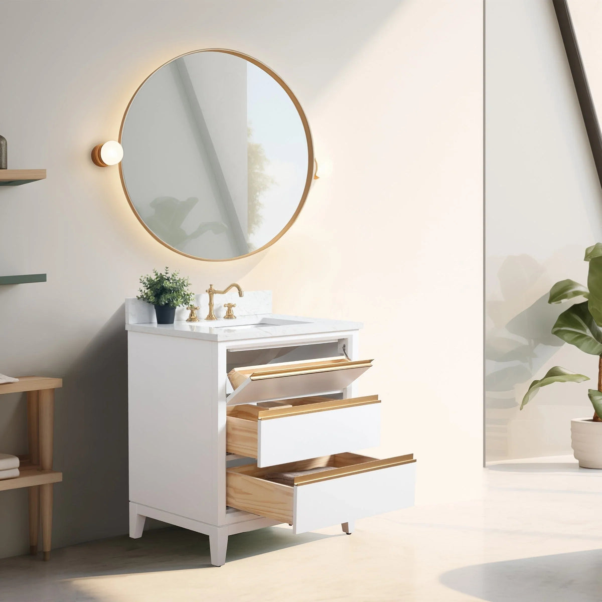 Badunterschrank von Vanity Art mit Keramikwaschbecken und Kunstmarmorplatte
