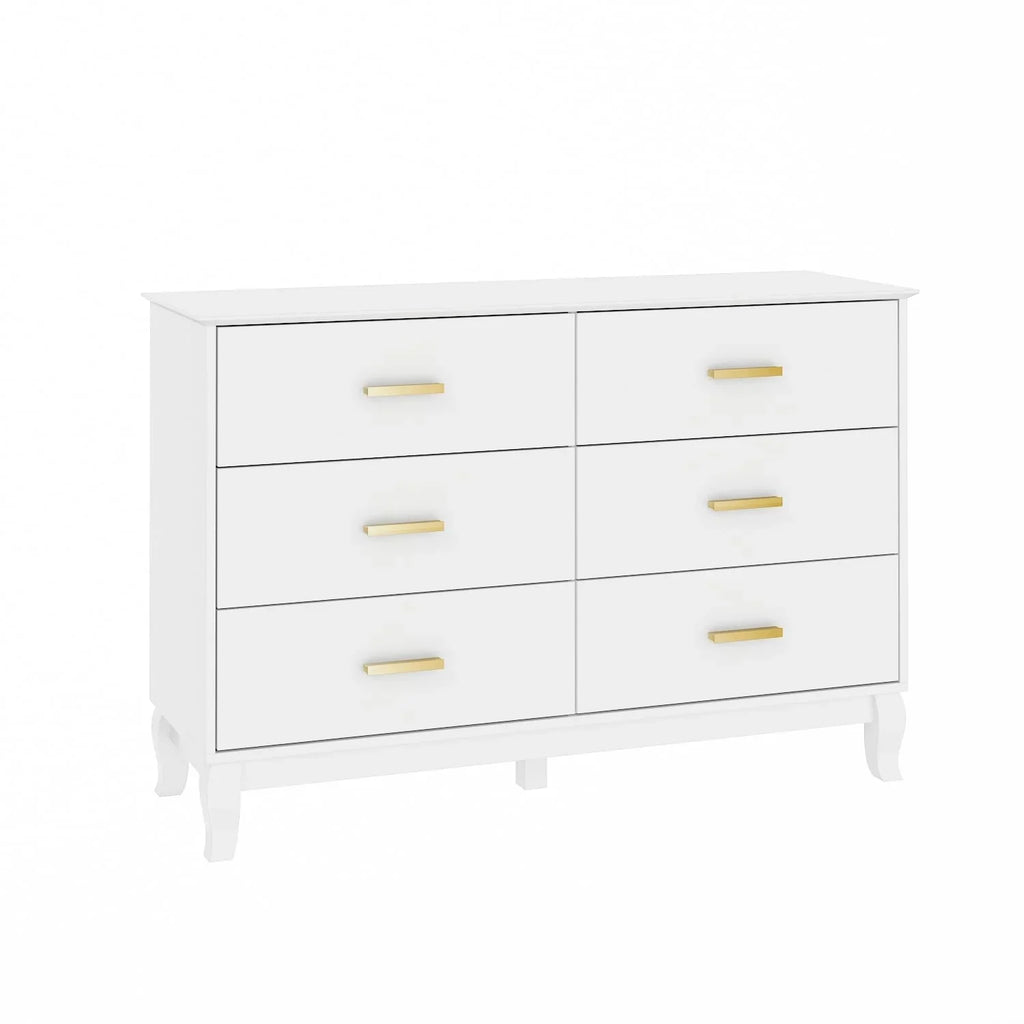Timechee 6 Drawer 47.2W Double Dresser Solid Wood Legs Lacquer Chest