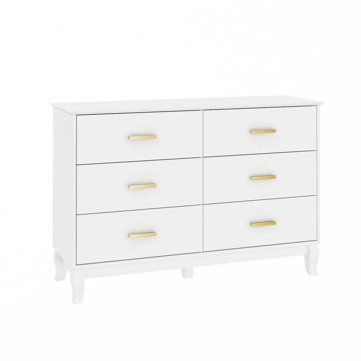 Timechee 6 Drawer 47.2W Double Dresser Solid Wood Legs Lacquer Chest