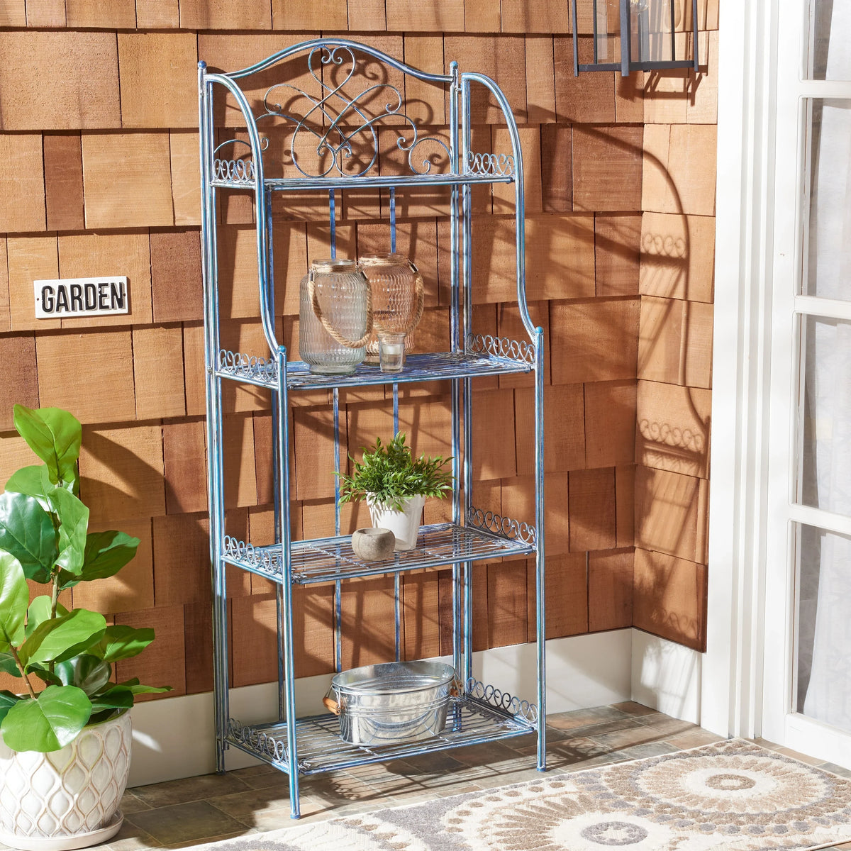 Scaffale portateglie da esterno SAFAVIEH Bryn in ferro battuto in stile vittoriano a 4 ripiani - 25 In. W x 15 In. D x 63 In. H - 25W x 15D x 63H