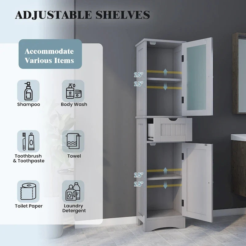 Colonna da bagno alta, autoportante, con ante e cassetto