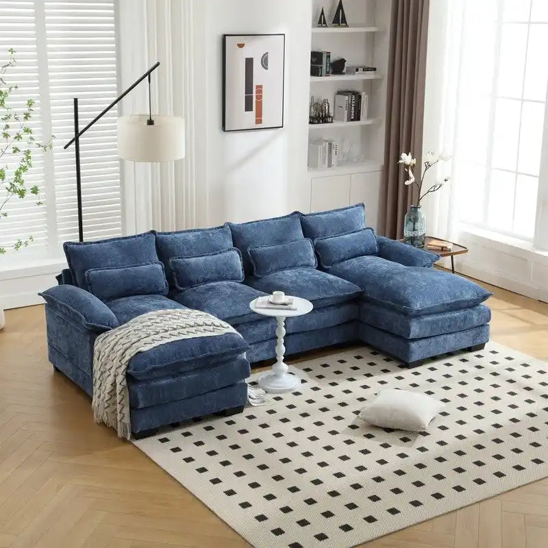 Modulares Ecksofa im Cloud-Stil fürs Wohnzimmer, modernes U-förmiges Sofa aus Chenille/Bouclé, bequemes Schlafsofa mit zwei Chaiselongues