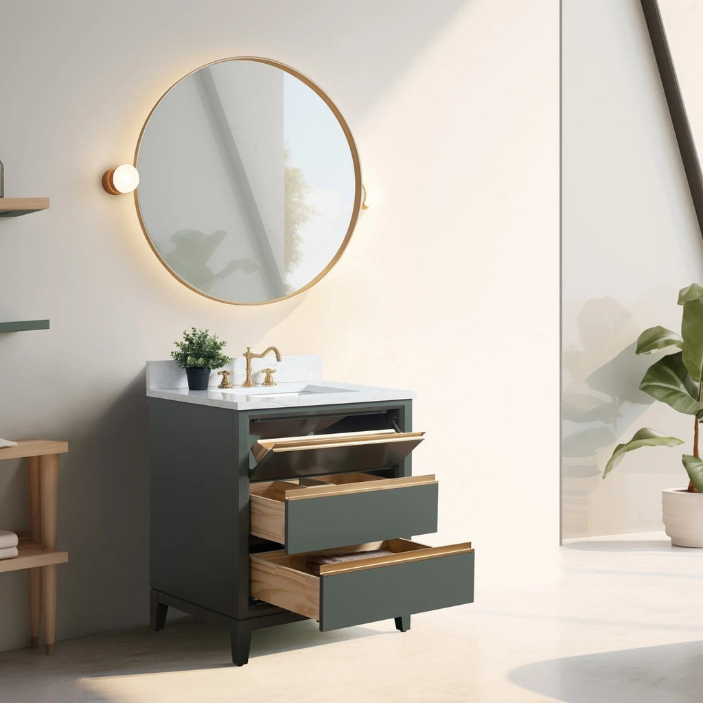 Badunterschrank von Vanity Art mit Keramikwaschbecken und Kunstmarmorplatte