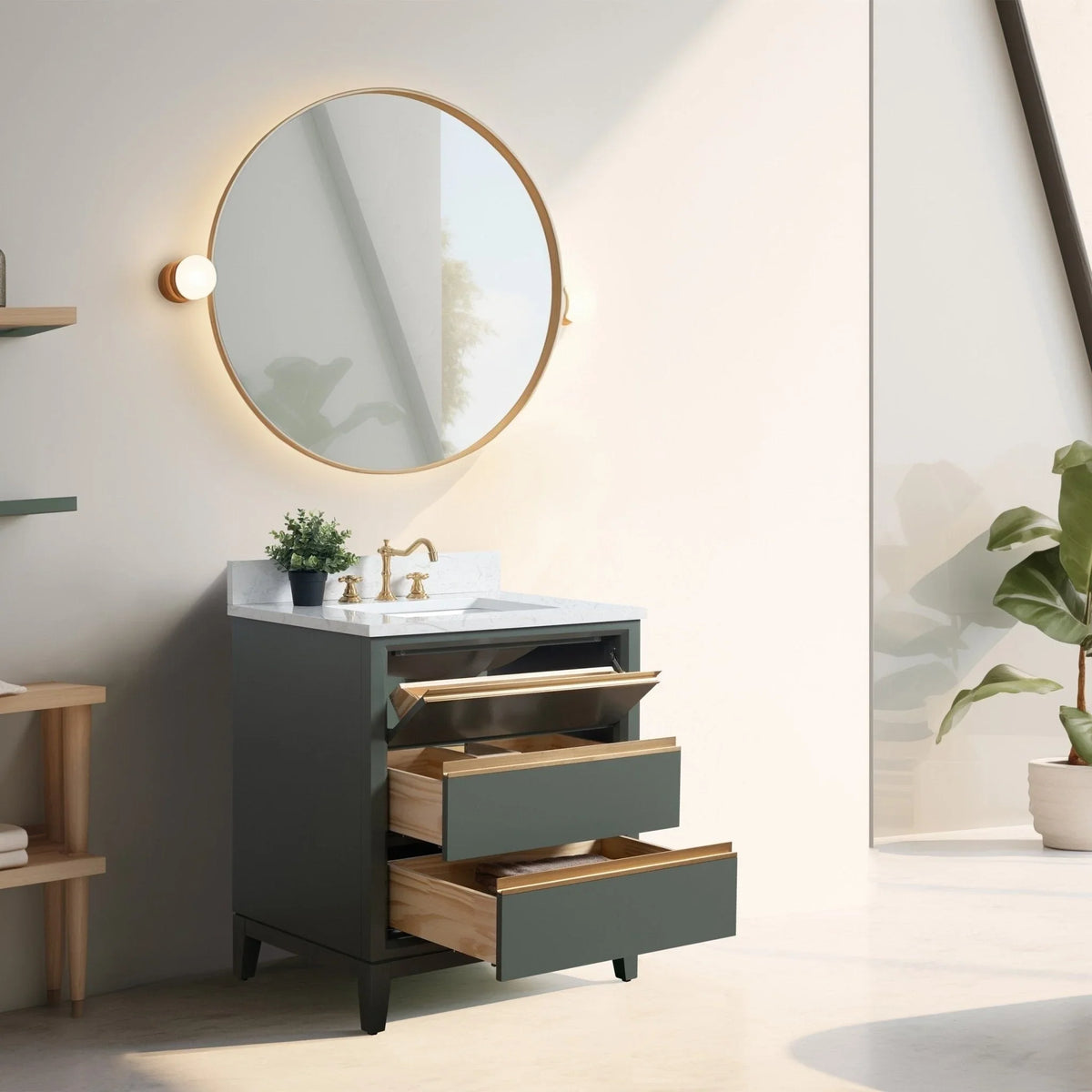 Badunterschrank von Vanity Art mit Keramikwaschbecken und Kunstmarmorplatte
