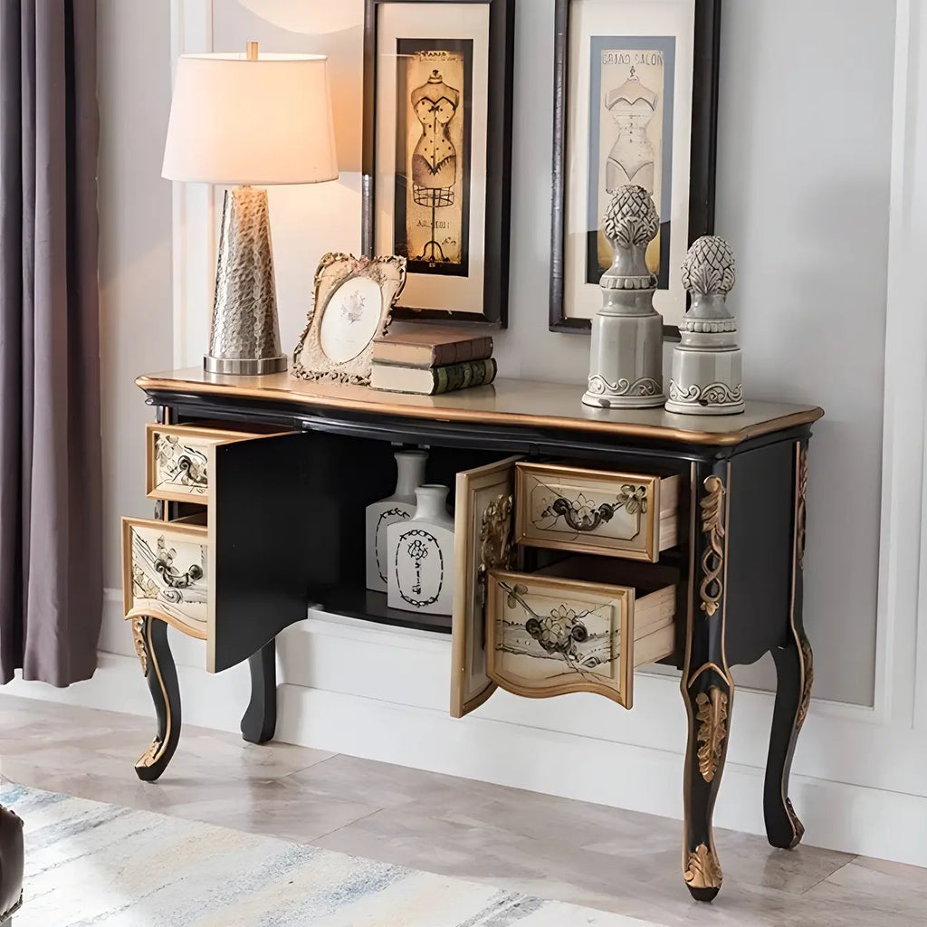 Consolle da Ingresso in Legno Stile Caffè Francese con Cassetti