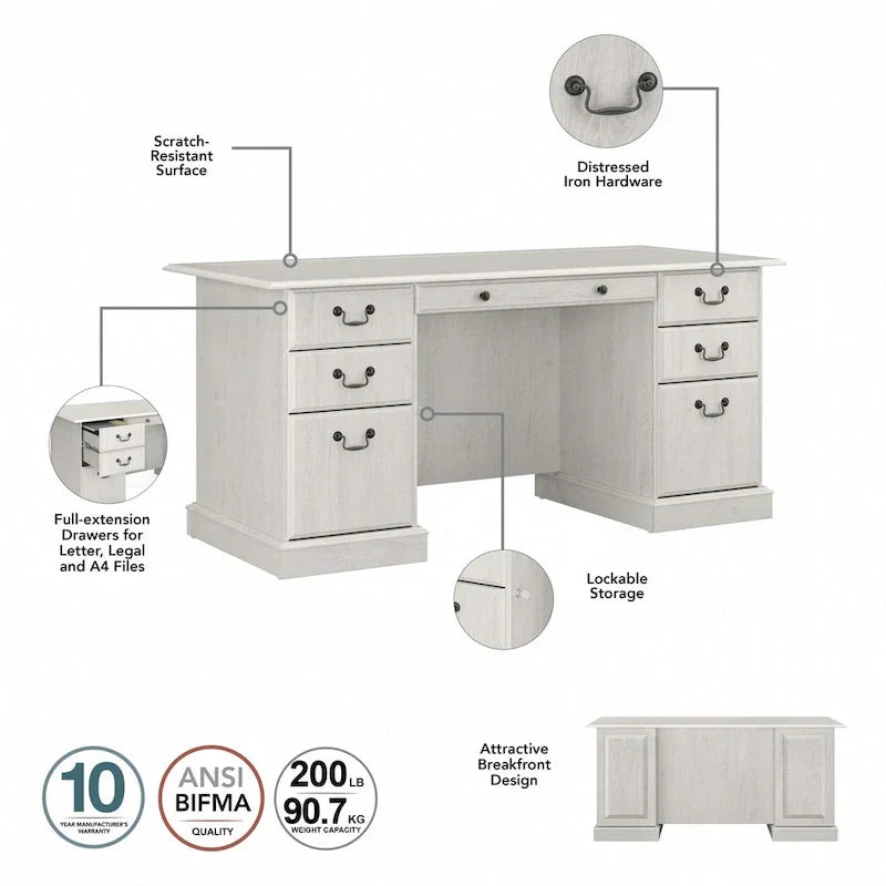 Scrivania Direzionale Bush Furniture Saratoga con Cassetti e Vani Contenitori