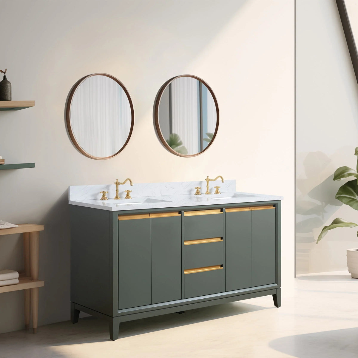 Badunterschrank von Vanity Art mit Keramikwaschbecken und Kunstmarmorplatte