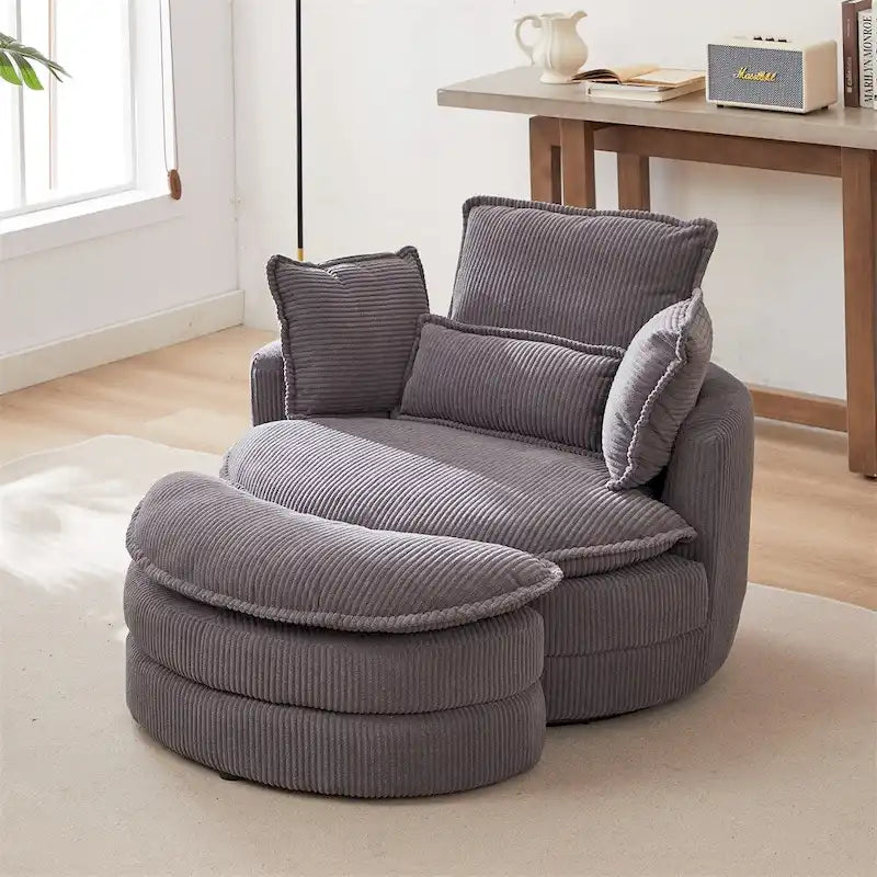 Oversized Swivel Chair with Moon Storage Ottoman with 4 Pillows