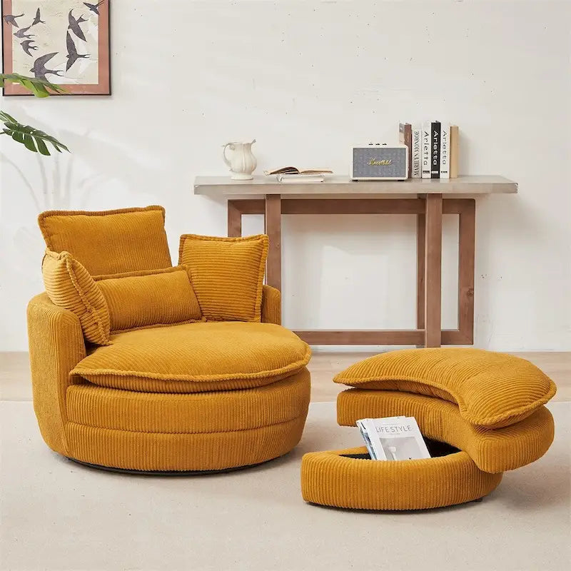 Oversized Swivel Chair with Moon Storage Ottoman with 4 Pillows