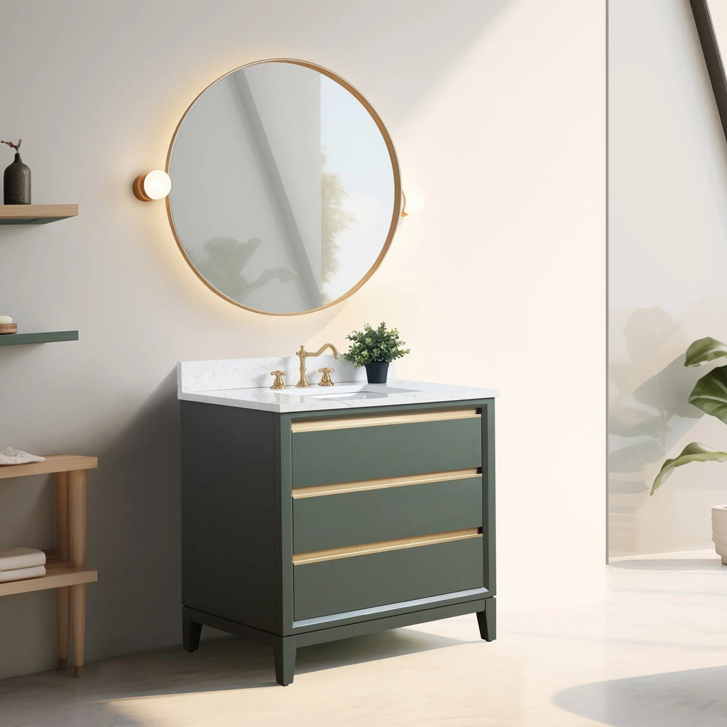 Badunterschrank von Vanity Art mit Keramikwaschbecken und Kunstmarmorplatte