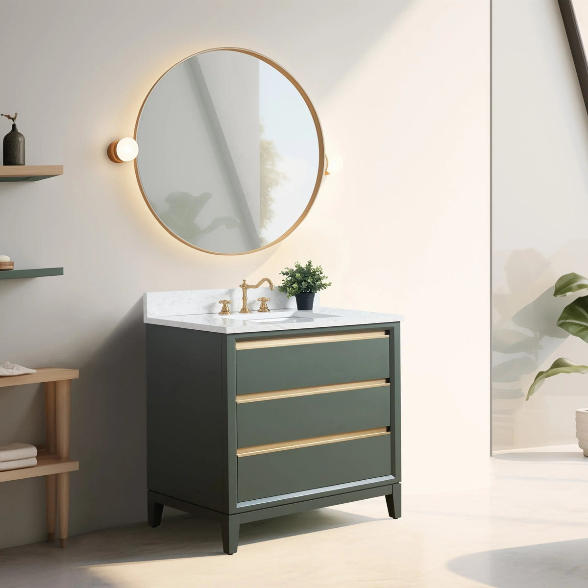 Badunterschrank von Vanity Art mit Keramikwaschbecken und Kunstmarmorplatte