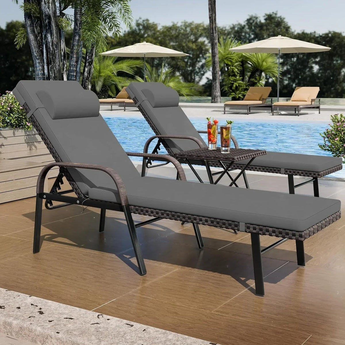 Set Kullavik di 3 poltrone chaise longue da esterno