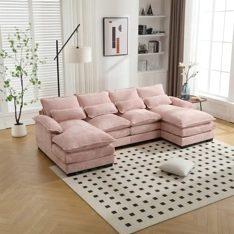 Modulares Ecksofa im Cloud-Stil fürs Wohnzimmer, modernes U-förmiges Sofa aus Chenille/Bouclé, bequemes Schlafsofa mit zwei Chaiselongues
