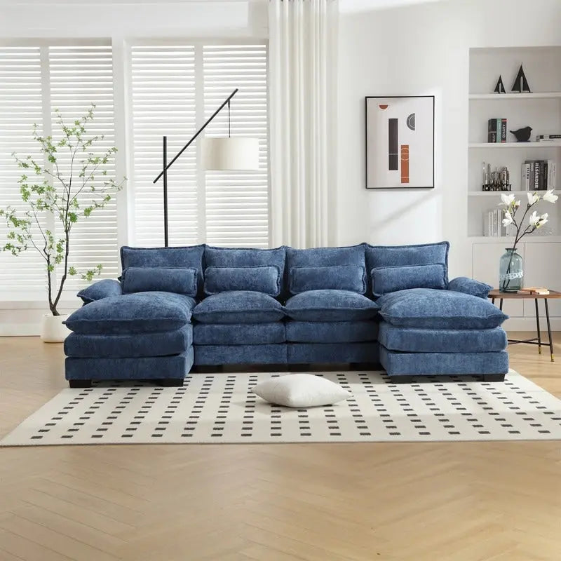 Modulares Ecksofa im Cloud-Stil fürs Wohnzimmer, modernes U-förmiges Sofa aus Chenille/Bouclé, bequemes Schlafsofa mit zwei Chaiselongues