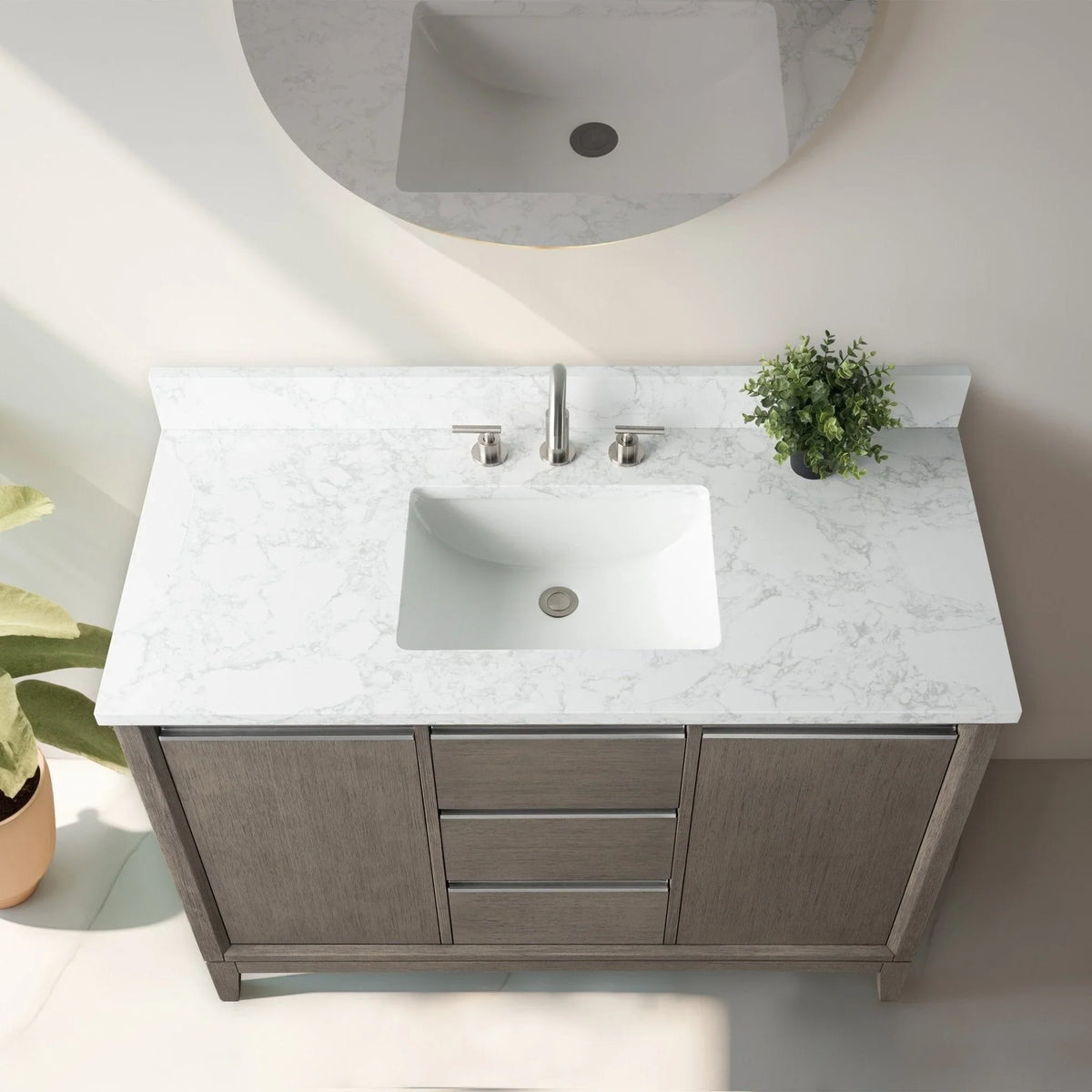 Badunterschrank von Vanity Art mit Keramikwaschbecken und Kunstmarmorplatte