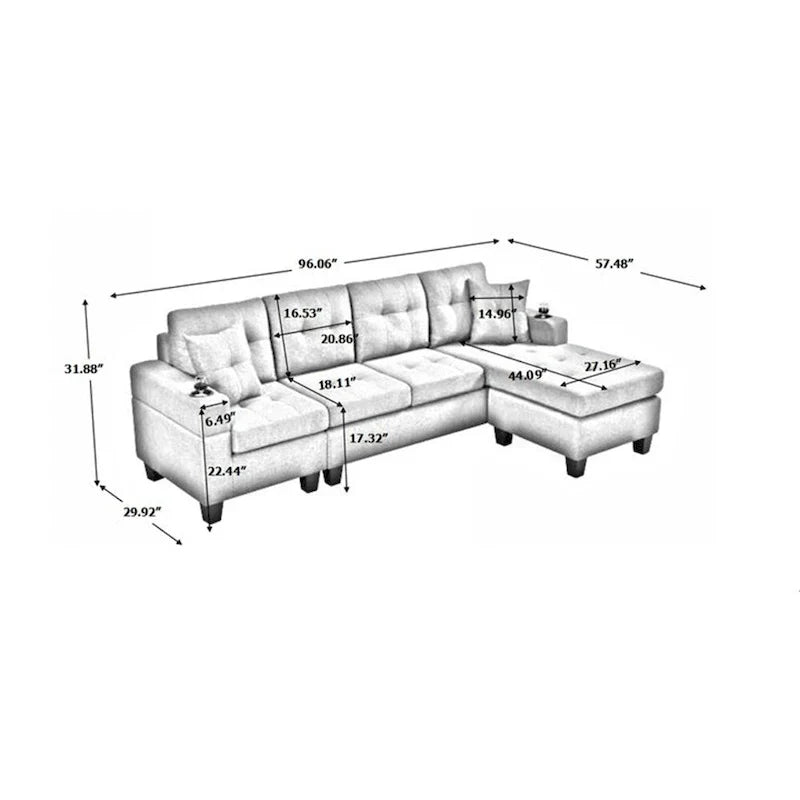 Modularna sofa za dnevnu sobu s ležaljkom u obliku slova L i držačem za čaše