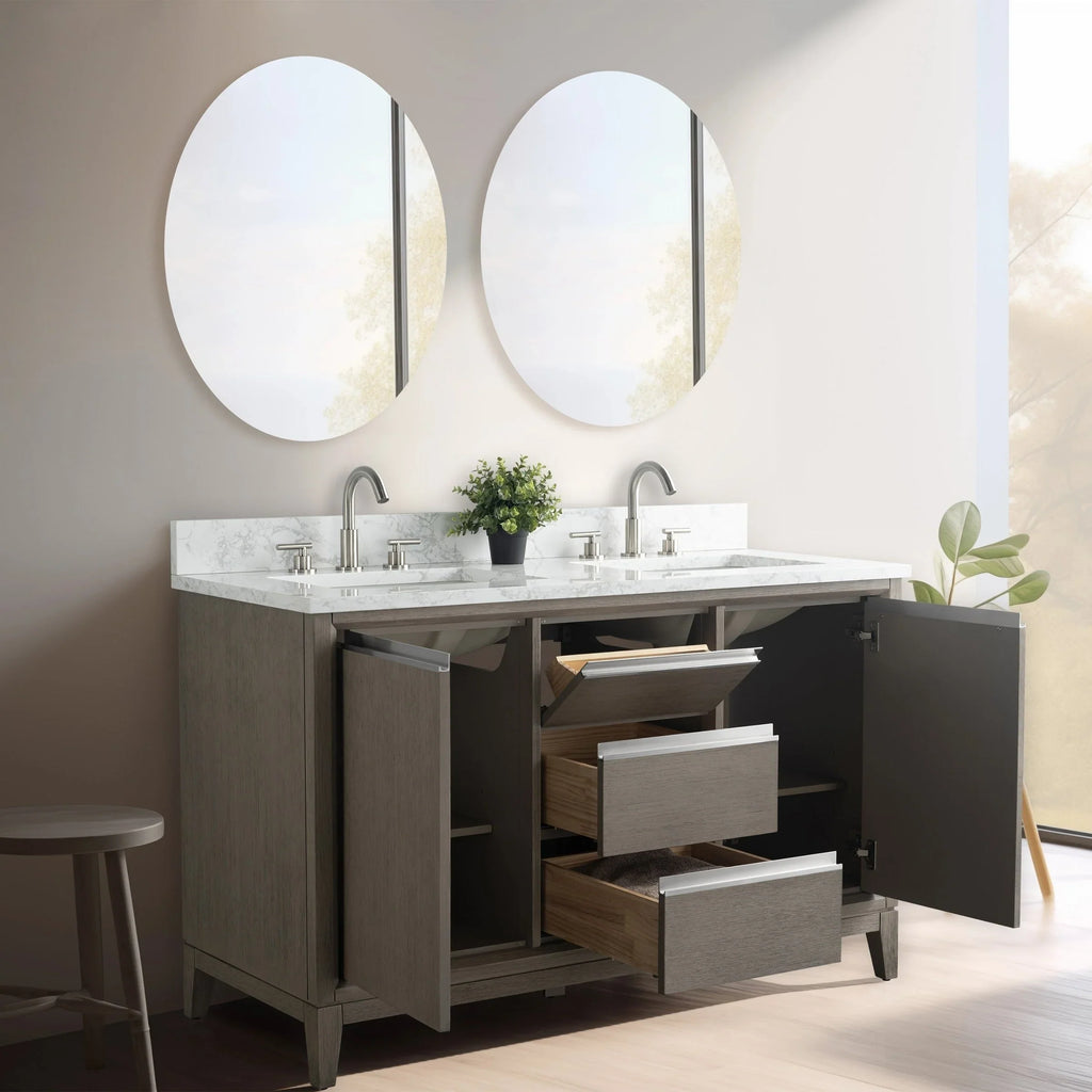 Badunterschrank von Vanity Art mit Keramikwaschbecken und Kunstmarmorplatte