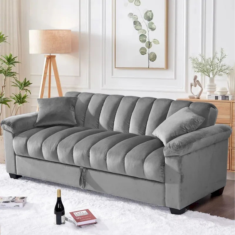Divano letto convertibile in velluto da 82,7" con 2 cuscini