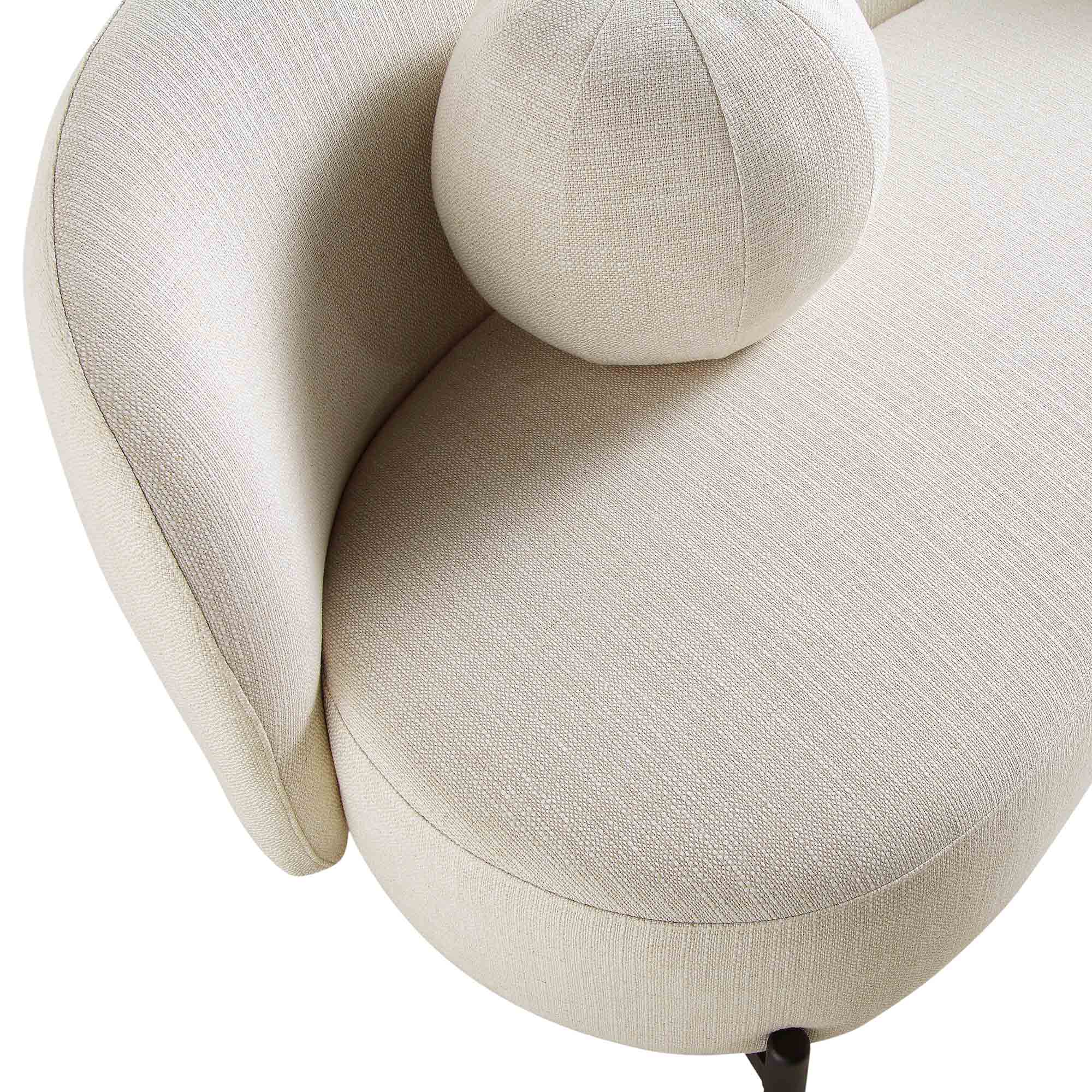 Divano curvo a 3 posti con cuscini a sfera, misto lino beige