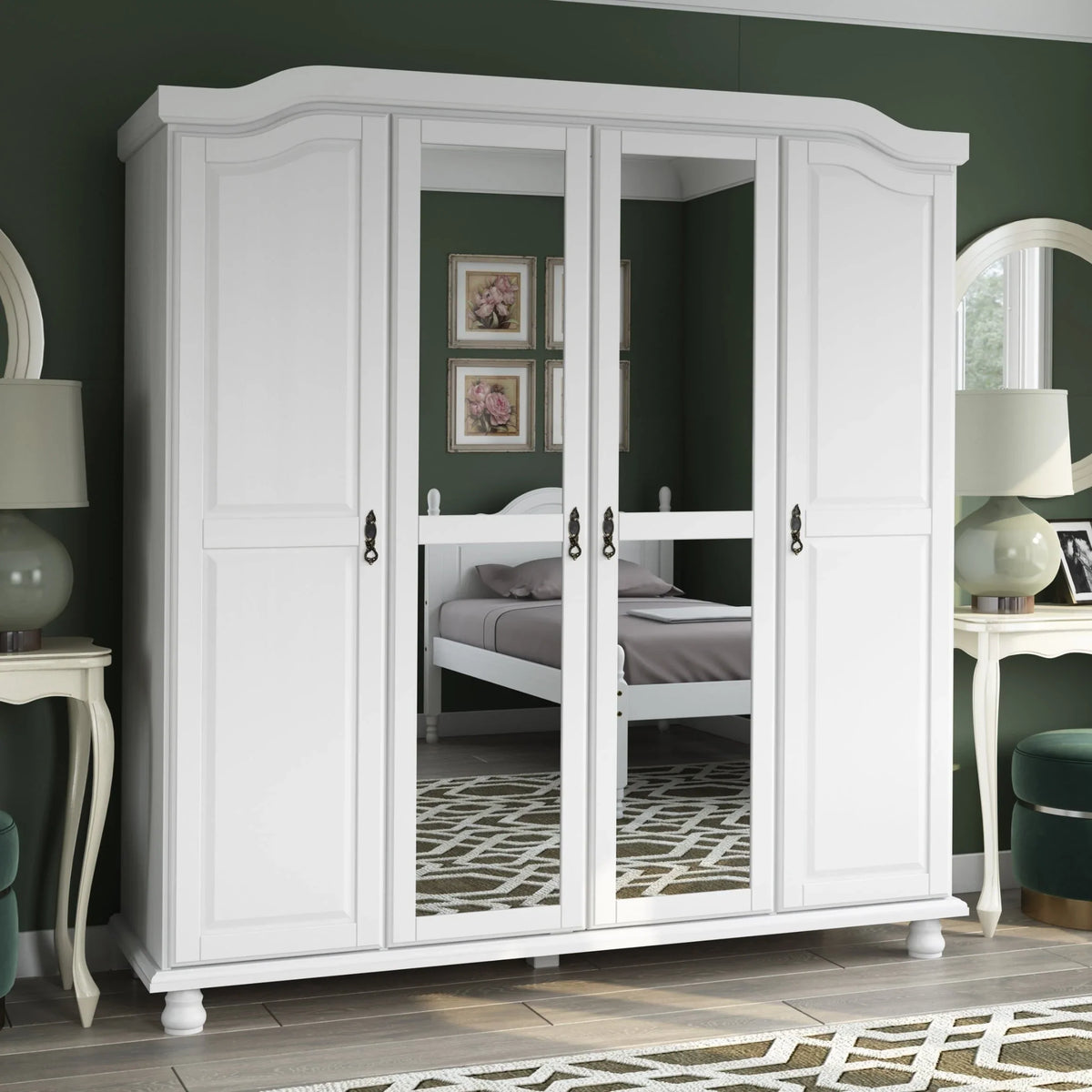 Armadio a 4 ante Kyle Palace Imports in legno massello al 100%, con ante in legno massello o a specchio