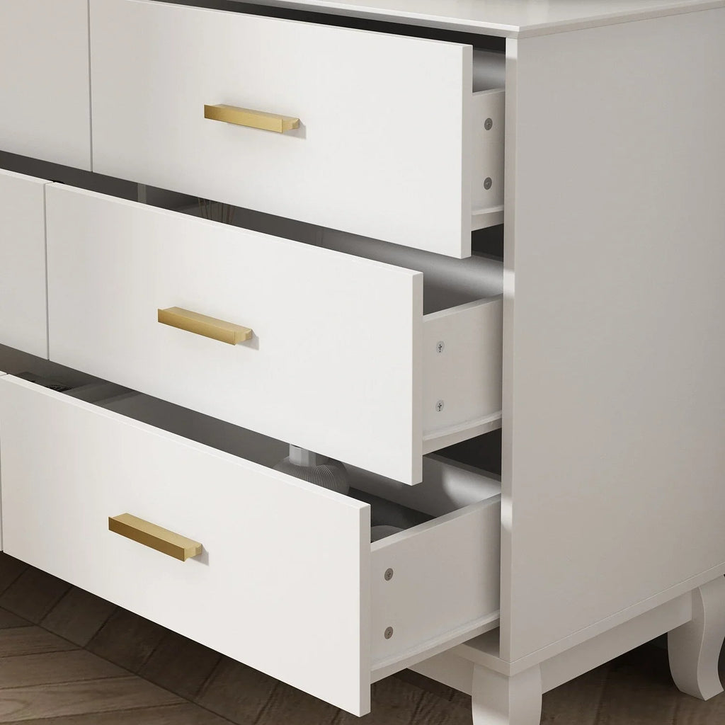 Timechee 6 Drawer 47.2W Double Dresser Solid Wood Legs Lacquer Chest