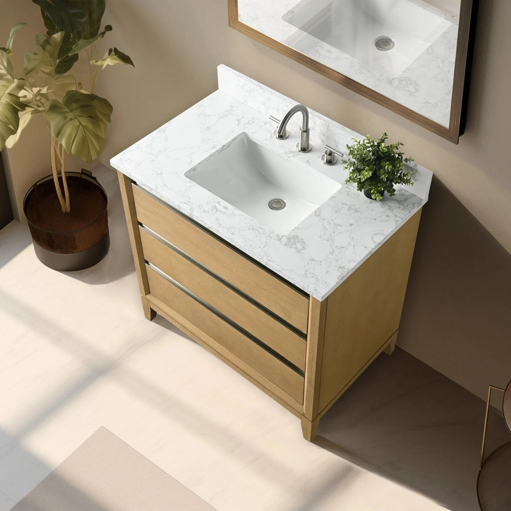 Badunterschrank von Vanity Art mit Keramikwaschbecken und Kunstmarmorplatte