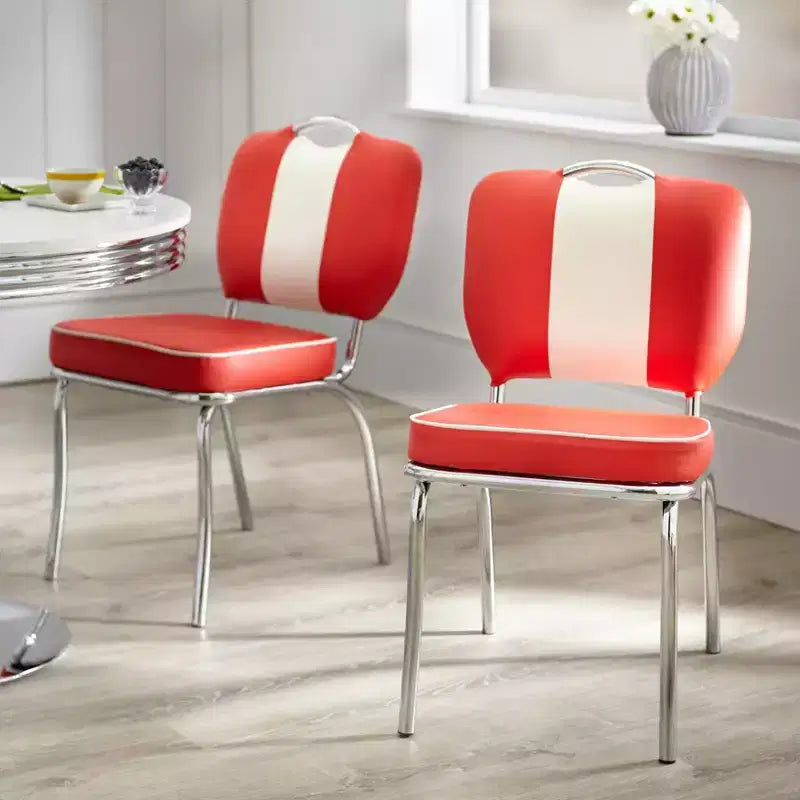 Set da pranzo Buylateral Raleigh retrò 5 pezzi, base a piedistallo cromata, sedie in similpelle