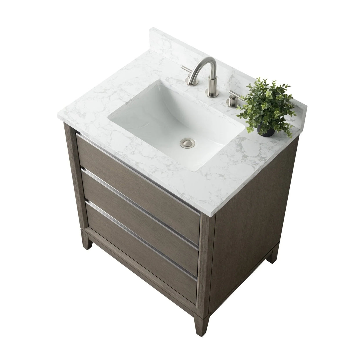 Badunterschrank von Vanity Art mit Keramikwaschbecken und Kunstmarmorplatte