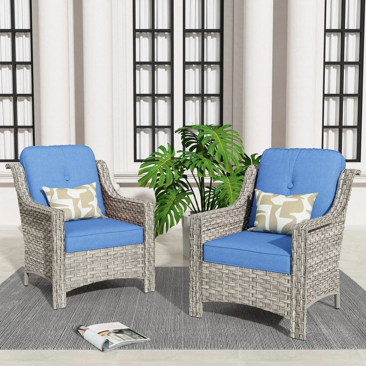 Set di 2 sedie da esterno in vimini e rattan HOOOWOOO con schienale alto