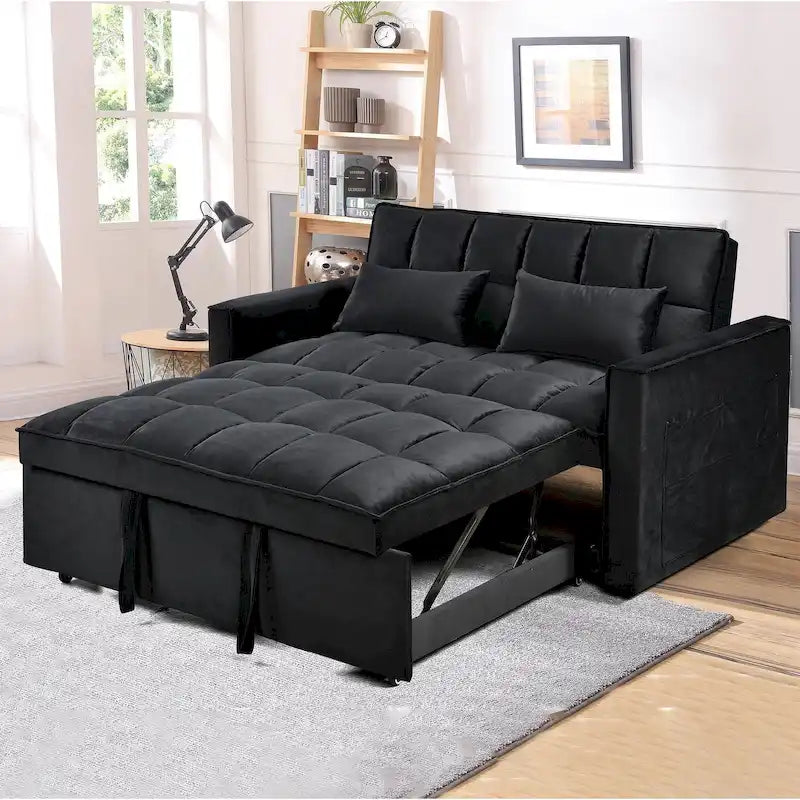 Divanetto letto moderno in velluto con schienale reclinabile e tasche, 2 posti ??Grigio scuro / Grigio chiaro / Blu / Nero