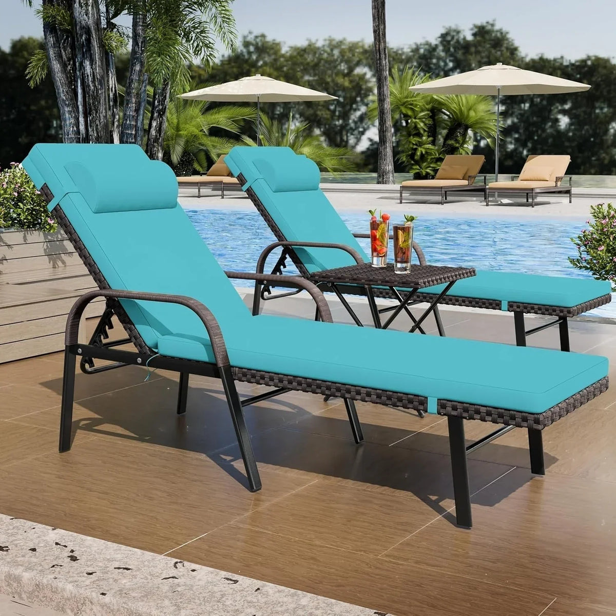 Set Kullavik di 3 poltrone chaise longue da esterno