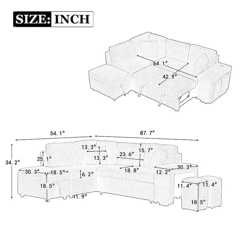 Modularna sofa na razvlačenje s tabureom za odlaganje, višenamjenski ležaj za dnevnu sobu
