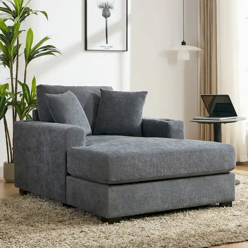Extra grote chaise longue met kussens, verkrijgbaar in drie maten