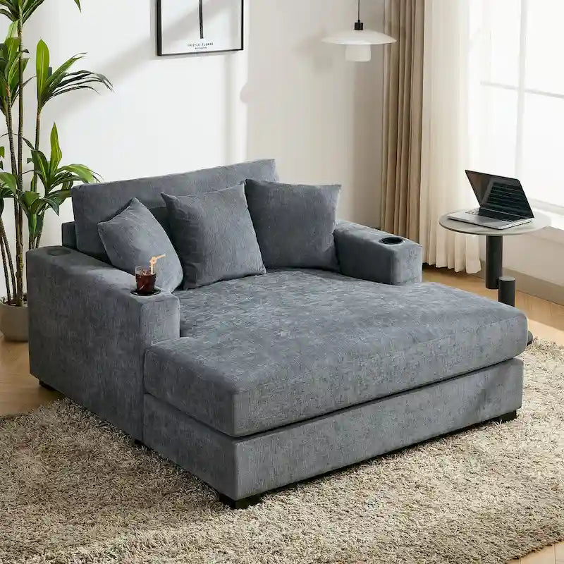 Extra grote chaise longue met kussens, verkrijgbaar in drie maten