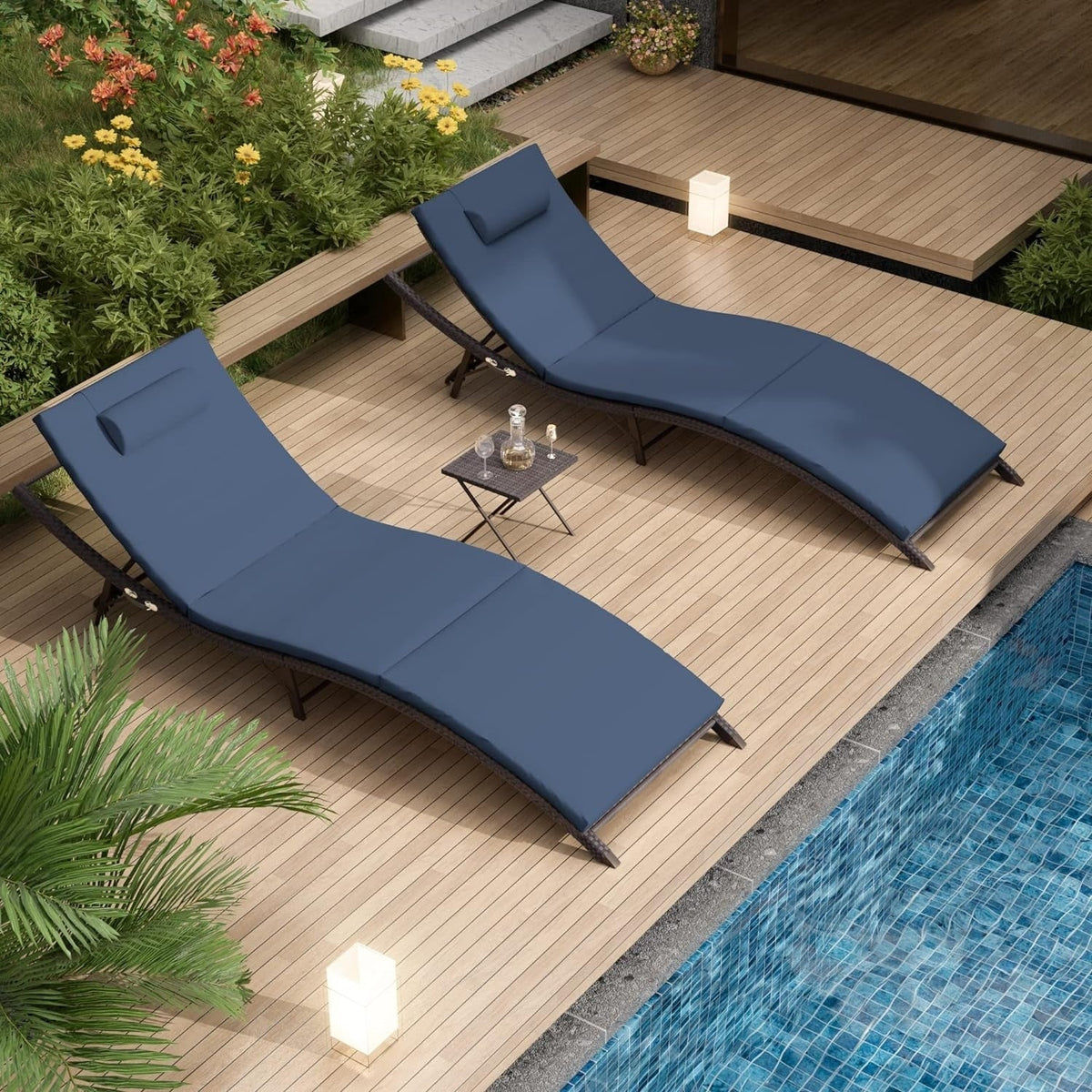 Set Kullavik di 3 poltrone chaise longue da esterno